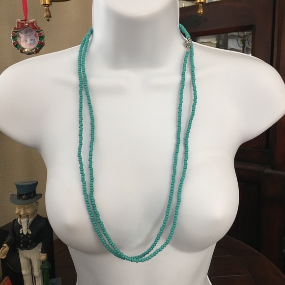 Imitation turquoise bead necklace - Picture 3 of 3